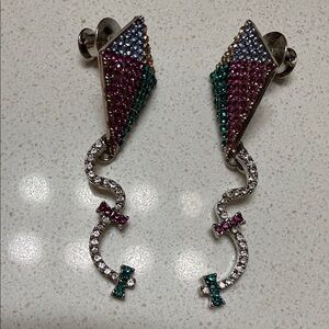 Sassy Jones Pink, Teal & Blue Crystal Drop Clip-On Earrings